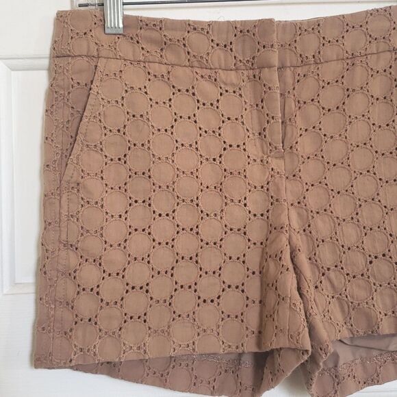Vintage 90s Y2K Boho Eyelet Polkadot Shorts Tan Flat Front - Picture 4 of 13